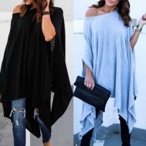 Chic Style Solid Color Dolman Sleeve Irregular Hem Loose Top 