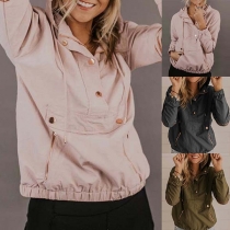 Casual Style Long Sleeve Hooded Solid Color Sports Jacket Pullover