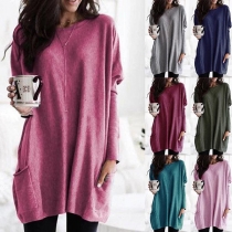 Casual Style Long Sleeve Round Neck Solid Color Loose T-shirt
