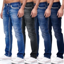 Casual Style Middle Waist Slim Fit Men's Jeans
