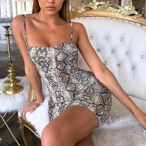 Sexy Style V-neck Slim Fit Snake Print Cami Dress