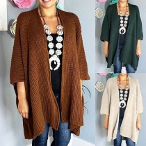 Fashion Solid Color 3/4 Sleeve Loose Knit Cardigan