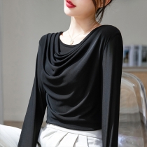 Fashion Solid Color Dolman Sleeve Cowl Neck Top