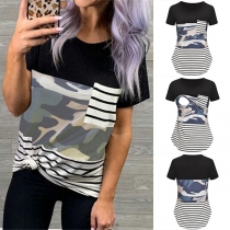 Fashion Striped Spliced Short Sleeve Multifunctional T-shirt 