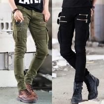 Fashion Solid Colo Side-pocket Front-zipper Man's Pants