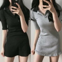Fashion Solid Color Short Sleeve POLO Collar Slim Fit Dress