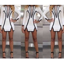 Sexy Black&White Contrast Color Long Sleeve Dress