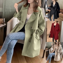 Elegant Double-breasted Solid Color Trench Coat