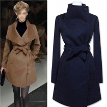 Fashion Lapel Solid Color Trench Coat with Sash