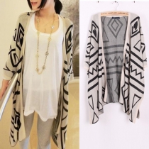 Fashion Geometric Pattern Irregular Knitting Cardigan