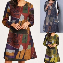 Fashion Contrast Color Picasso Painted Face Pattern Dress