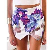 Fashion Floral Print Irregular Mini Shorts