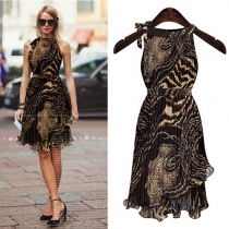 Fashion Leopard Print Irregular Hem Sleeveless Dress