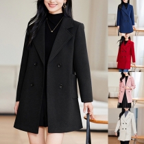 Fashion Solid Color Double-breasted Warm Woolen Coat