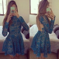 Sexy Backless Long Sleeve Lace Dress