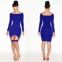 Fashion Solid Color Long Sleeve Slim Fit Dress