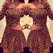 Sexy Slash Neck Leopard Long Sleeve Dress
