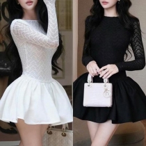 Elegant Long Sleeve Round Neck Slim Fit Lace Dress