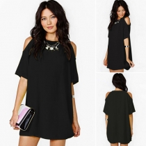 Sexy Off-shoulder Solid Color Short Sleeve Chiffon Dress