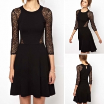 Sexy Hollow Out Lace Spliced 3/4 Sleeve Slim Fit Dress
