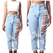 Street-chic Distressed Ripped Straight Jeans