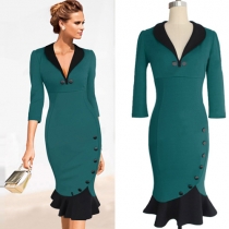 Fashion 3/4 Sleeve V-neck Fishtail Party Dress