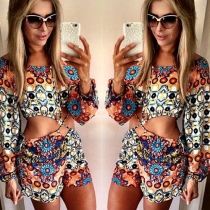 Sexy Hollow Out Long Sleeve Floral Print Jumpsuits