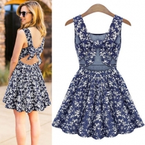 Sexy Bowknot Backless Floral Print Dress