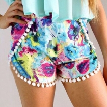 Fashion Floral print Elastic Waist Shorts