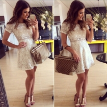 Fashion Hollow Out Lace Dress + Sling Tank Tops Two-piece Set