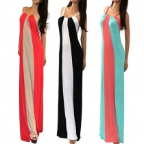 Bohemian Style Contrast Color Maxi Dress