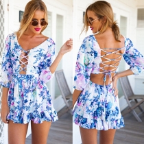 Sexy Backless Floral Print Jumpsuits