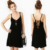 Sexy Backless Lace-up Solid Color Sling Chiffon Dress