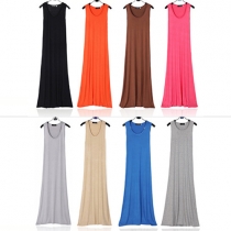 Bohemian Style Solid Color Sleeveless Maxi Dress