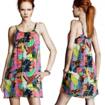 Bohemian Style Floral Print Loose Sling Beach Dress