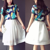 Fashion Tropical Fish Pattern Tops + High Waist Skirt Two-piece Set
