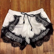 Fashion Lace Spliced Elastic Waist Shorts