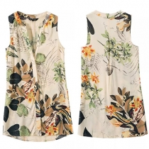 Fashion Floral Print Sleeveless Loose Shirt-style Dress