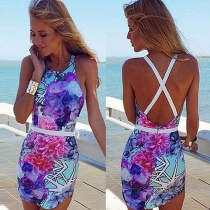 Sexy Crossover Backless Slim Fit Print Dress