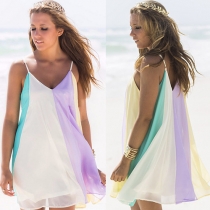 Fashion Contrast Color Rainbow Beach Dress
