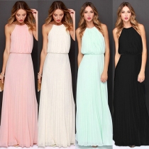 Elegant Solid Color Off-shoulder Gathered Waist Maxi Dress