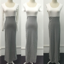 Fashion Round Neck Striped Spliced Maxi Dress