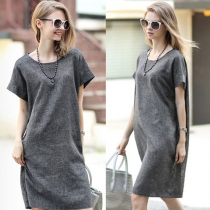 Fashion Solid Color Short Sleeve Round Neck Casual Dress