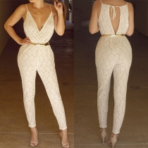 Sexy Backless Deep V-neck Sling Lace Jumpsuits