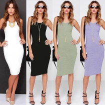 Fashion Solid Color Sleeveless Round Neck Bodycon Dress