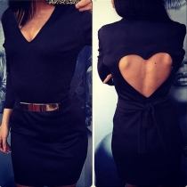Sexy Heart-shaped Hollow Out Long Sleeve Dress with Waistband