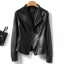 Fashion Long Sleeve Lapel PU Leather Jacket