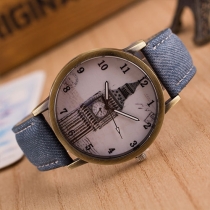 Retro Denim Watch Band Round Dial Quartz Watch