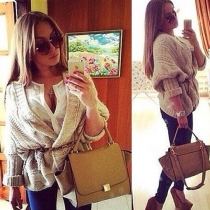 Fashion Solid Color Bat Sleeve Knitted Cardigan
