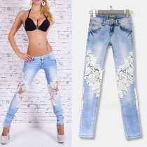 Fashion Lace Spliced Low-waist Skinny Jeans
